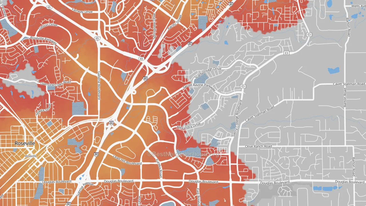 Transit Grade map of East Roseville Parkway, Roseville, CA