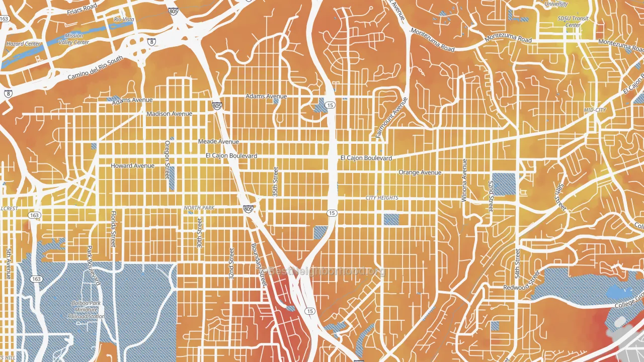 Transit Grade map of East San Diego, San Diego, CA