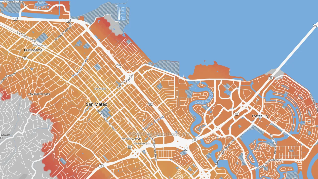 Transit Grade map of East San Mateo, San Mateo, CA
