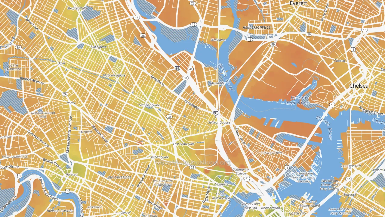 Transit Grade map of East Somerville, Somerville, MA