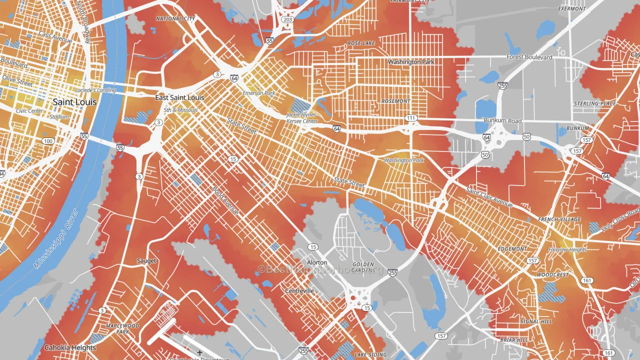 Transit Grade map of East St. Louis, IL