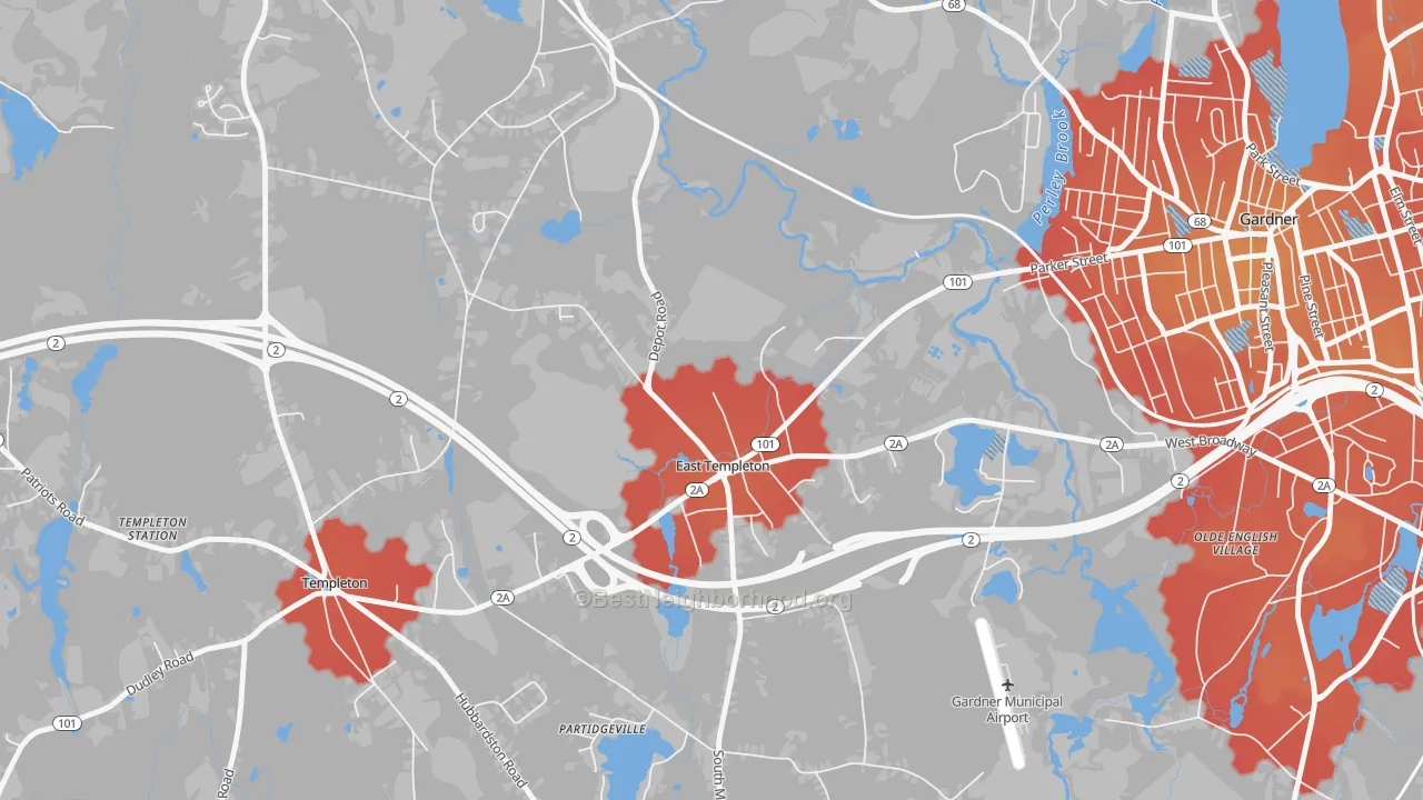 Transit Grade map of East Templeton, MA