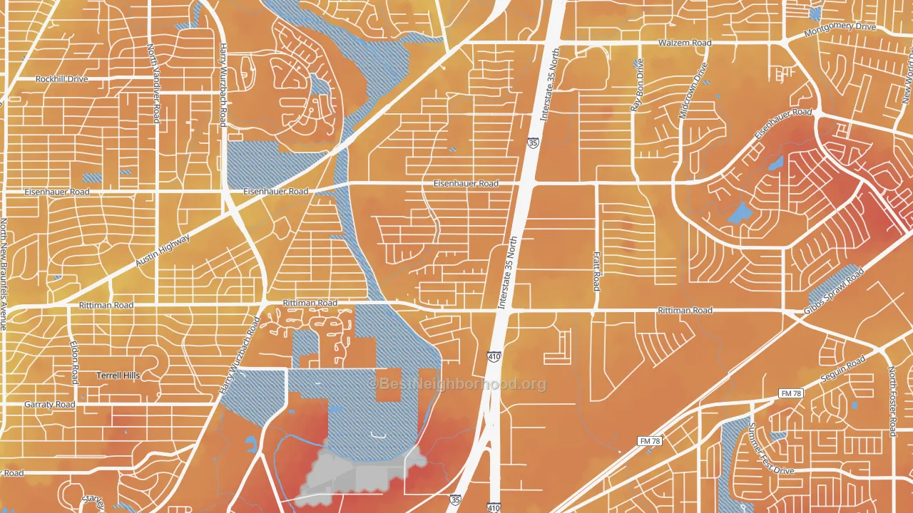 Transit Grade map of East Terrell Hills, San Antonio, TX