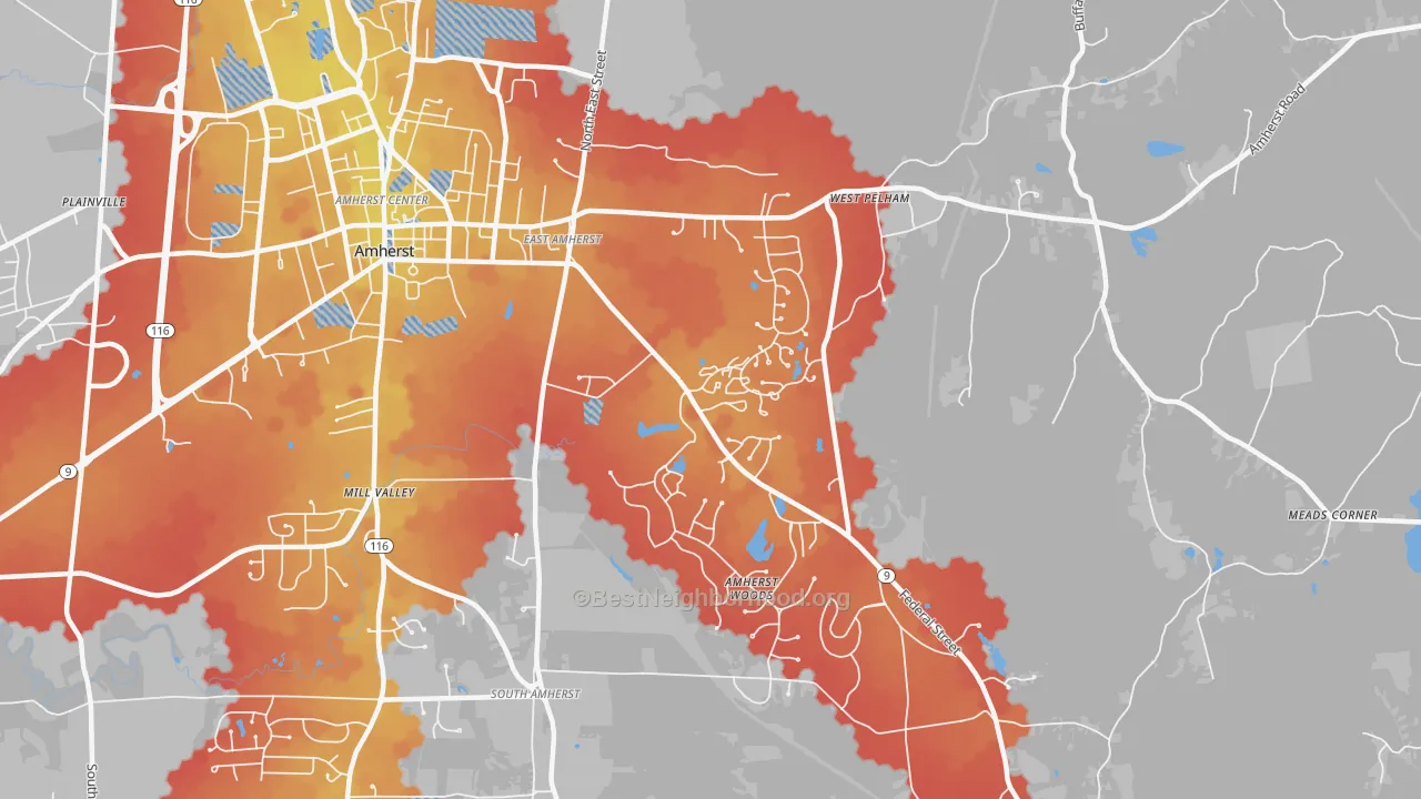 Transit Grade map of East Village, Amherst, MA