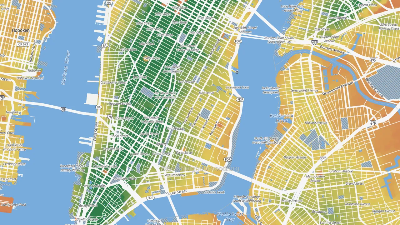 Transit Grade map of East Village, Manhattan, NY