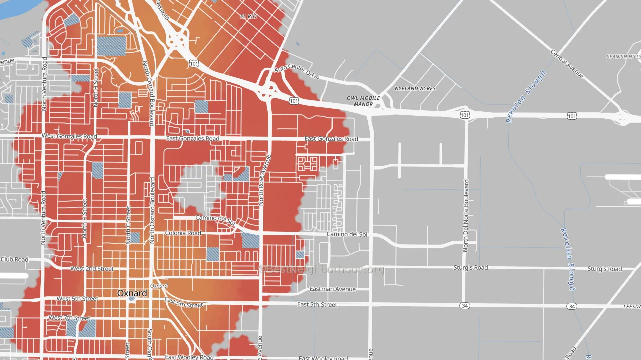 Transit Grade map of East Village Oxnard, Oxnard, CA