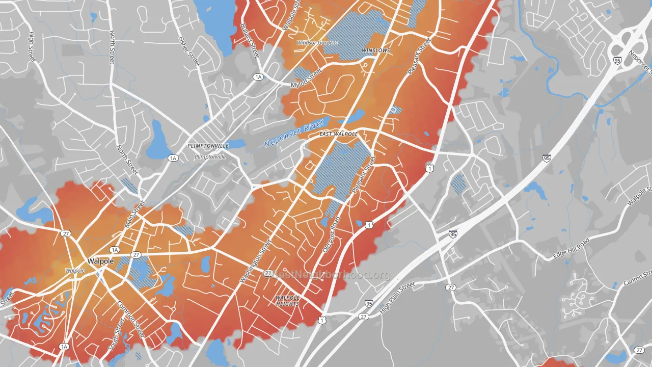Transit Grade map of East Walpole, MA