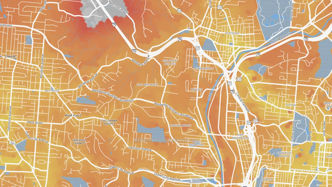 Transit Grade map of East Westwood, Cincinnati, OH