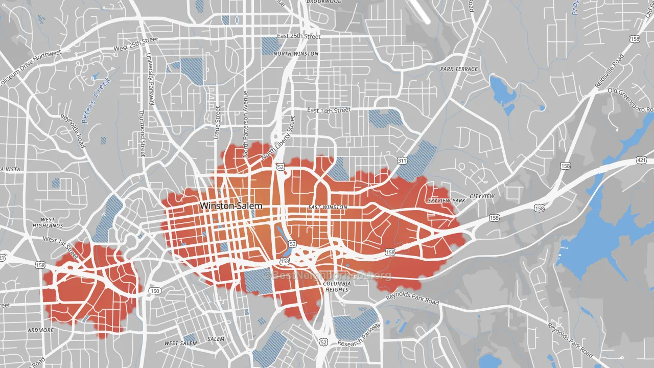 Transit Grade map of East Winston, Winston-Salem, NC