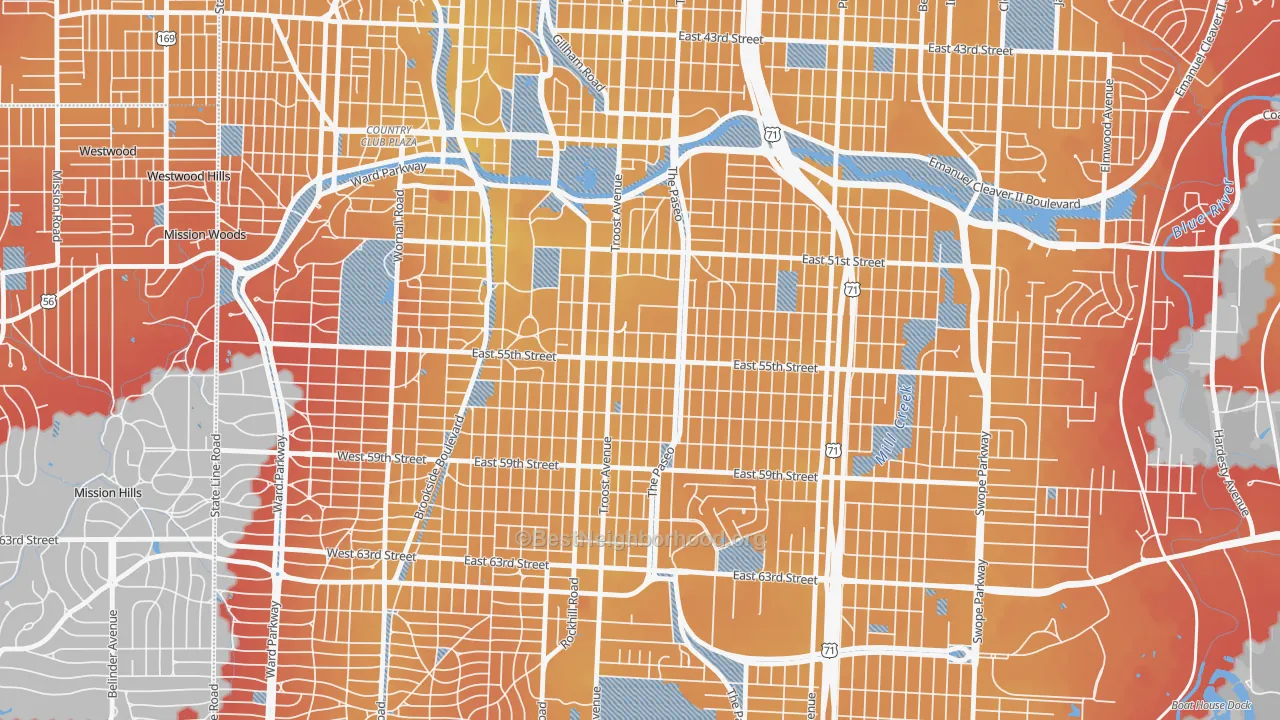 Transit Grade map of Eastern 49-63, Kansas City, MO