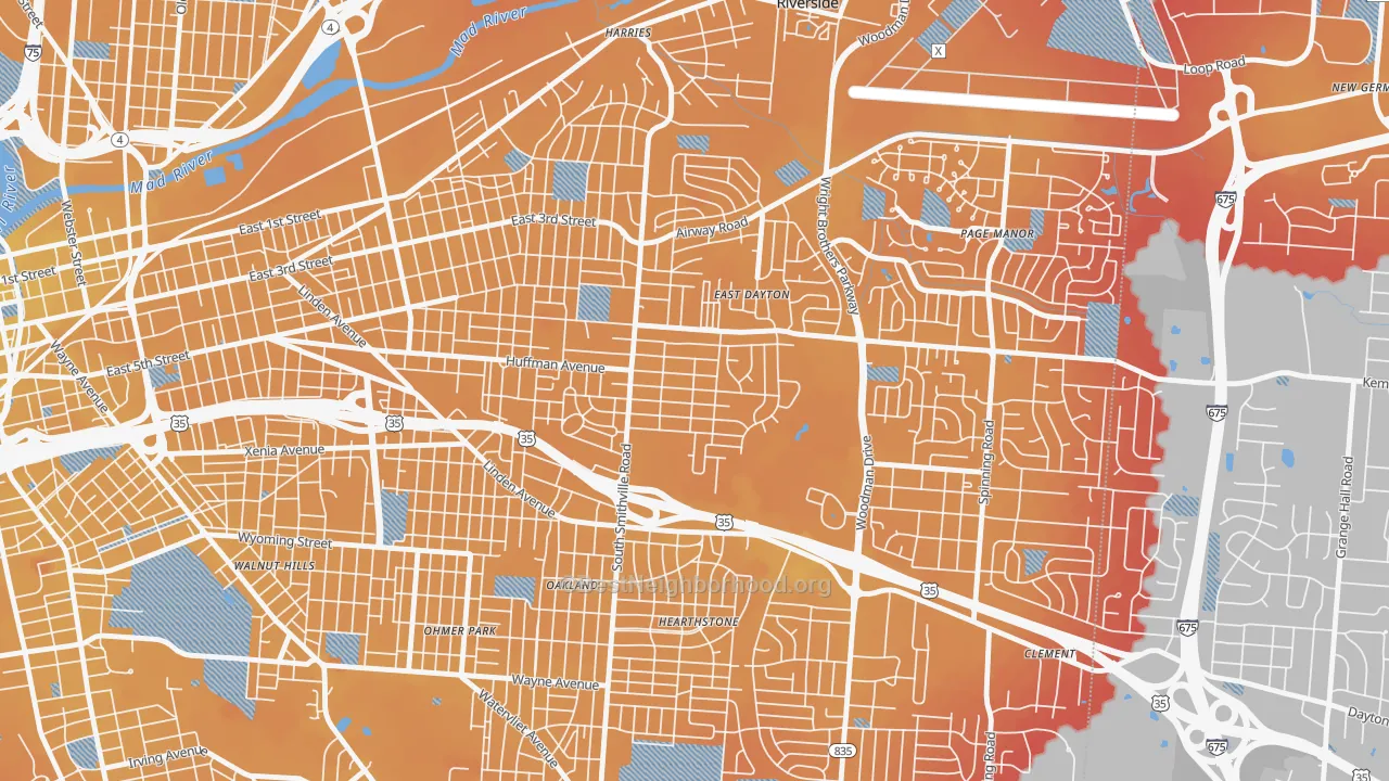 Transit Grade map of Eastern Hills, Dayton, OH