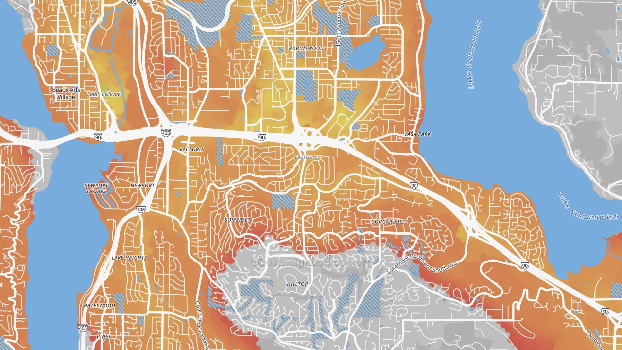 Transit Grade map of Eastgate, Bellevue, WA