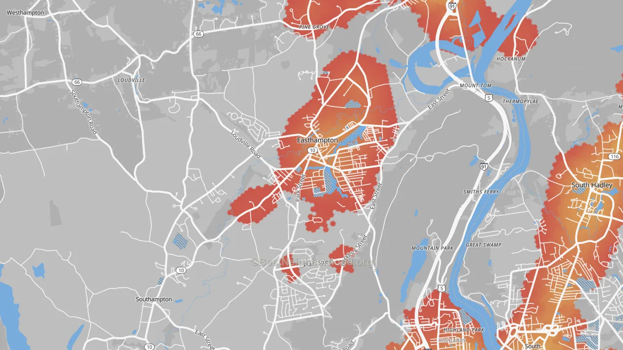 Transit Grade map of Easthampton, MA