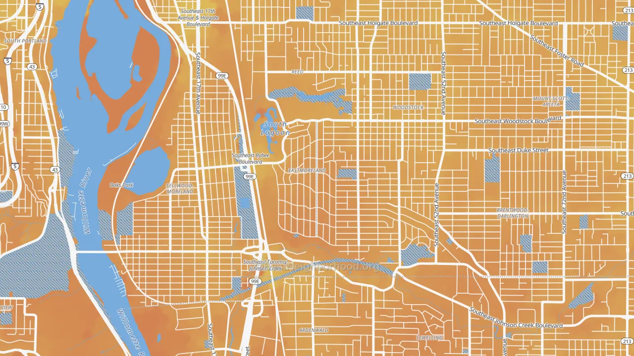 Transit Grade map of Eastmoreland, Portland, OR