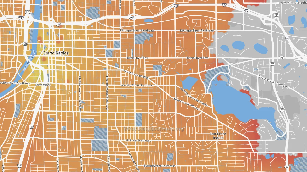 Transit Grade map of Eastown, Grand Rapids, MI