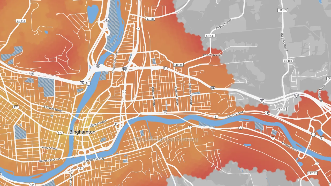 Transit Grade map of Eastside, Binghamton, NY