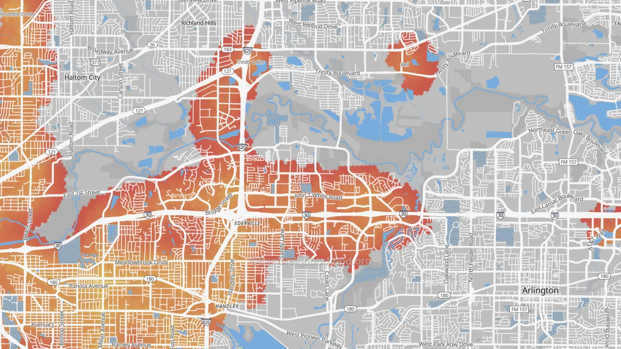 Transit Grade map of Eastside, Fort Worth, TX