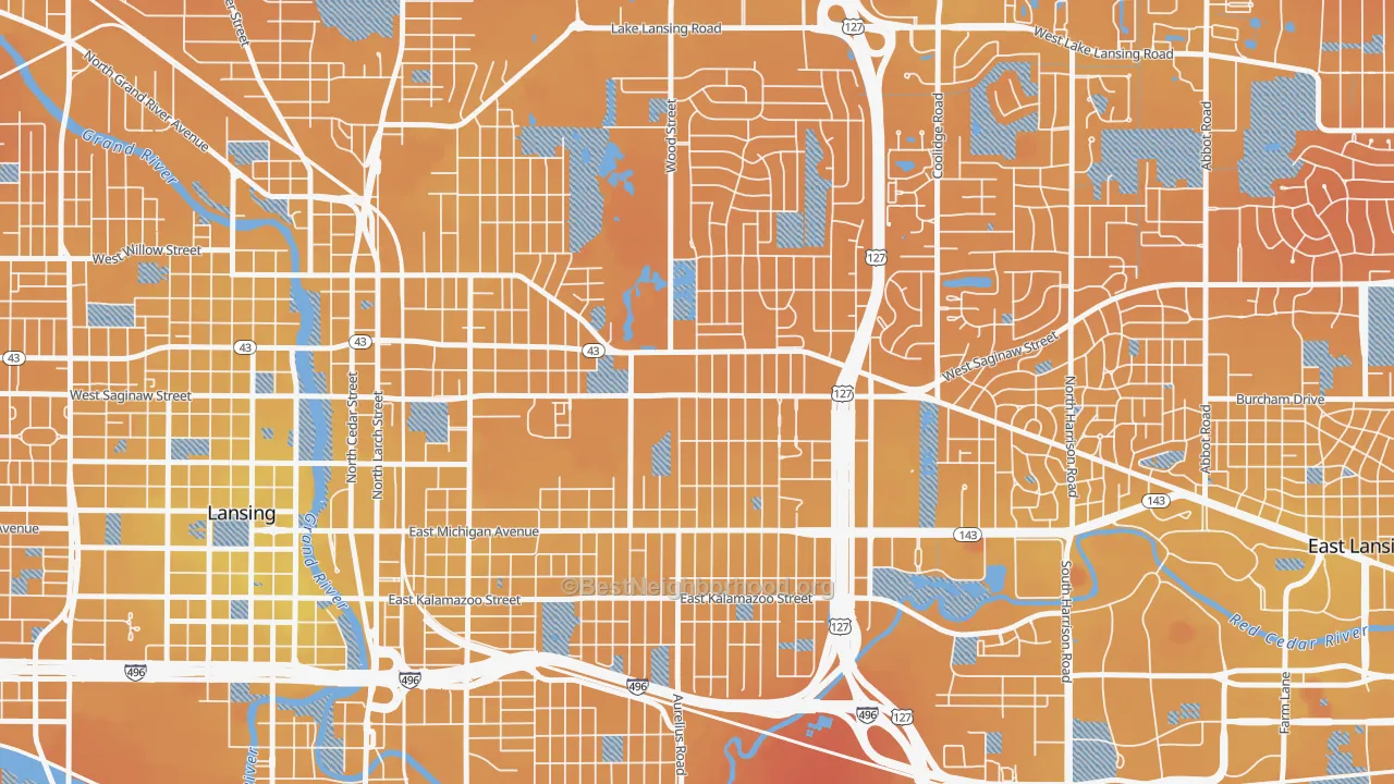Transit Grade map of Eastside Lansing, Lansing, MI