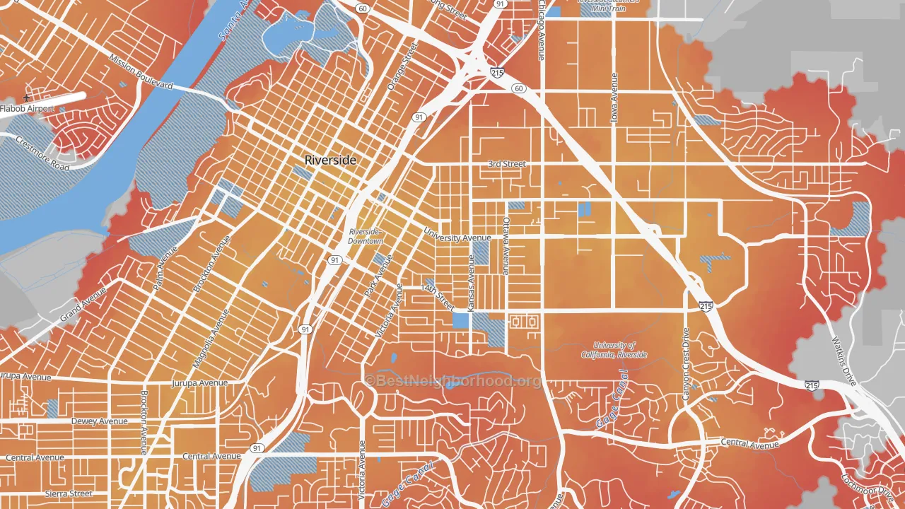 Transit Grade map of Eastside, Riverside, CA
