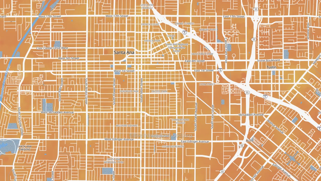 Transit Grade map of Eastside Santa Ana, Santa Ana, CA