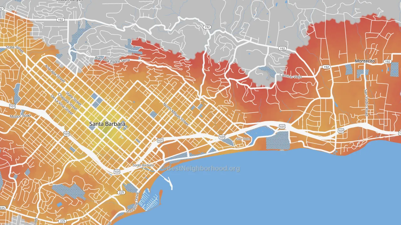 Transit Grade map of Eastside Santa Barbara, Santa Barbara, CA
