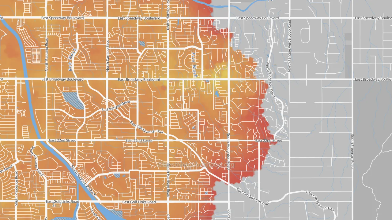 Transit Grade map of Eastside, Tucson, AZ