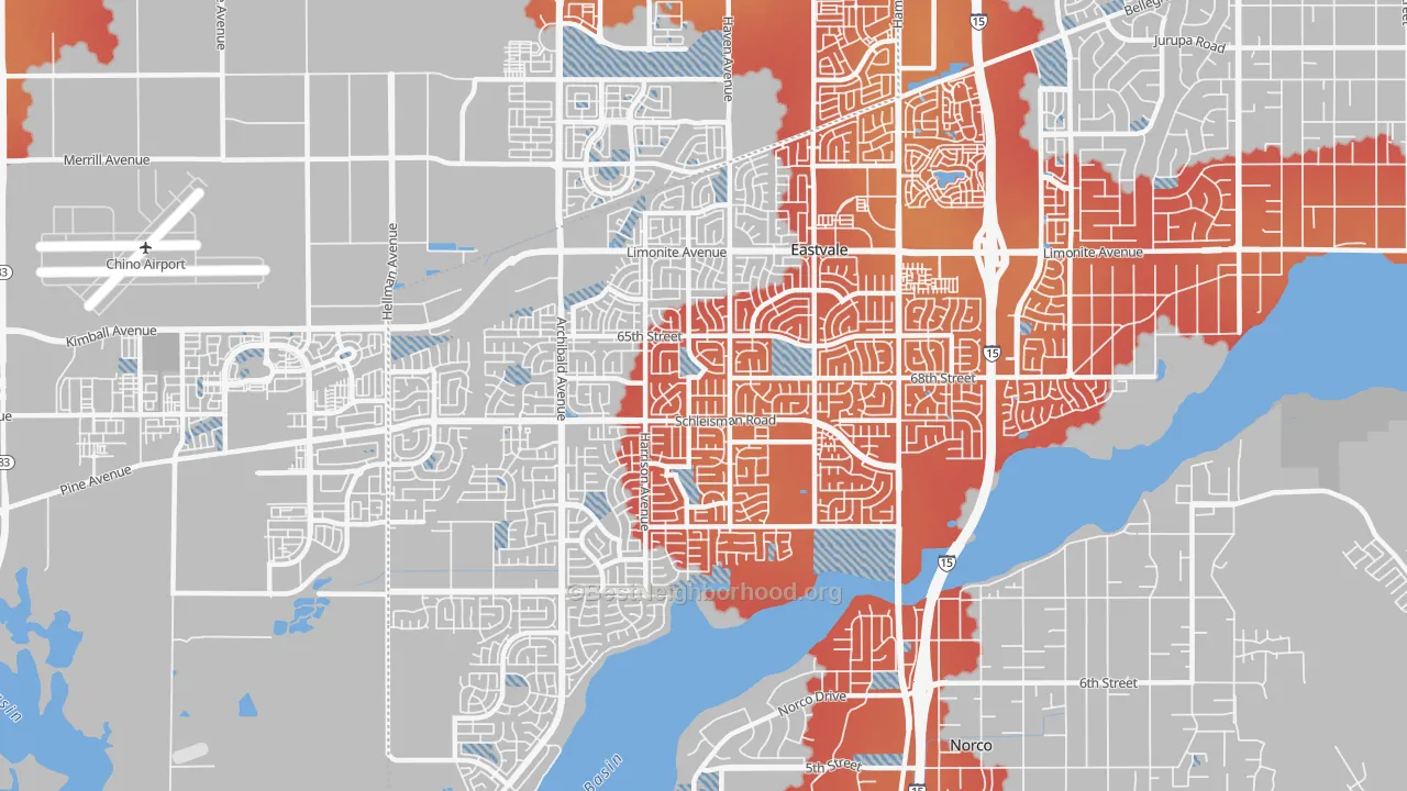 Transit Grade map of Eastvale, CA