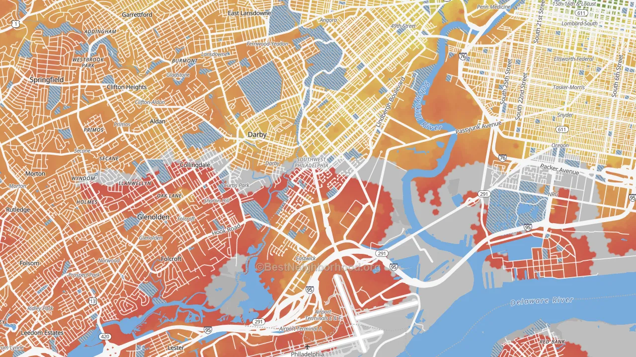 Transit Grade map of Eastwick, Philadelphia, PA