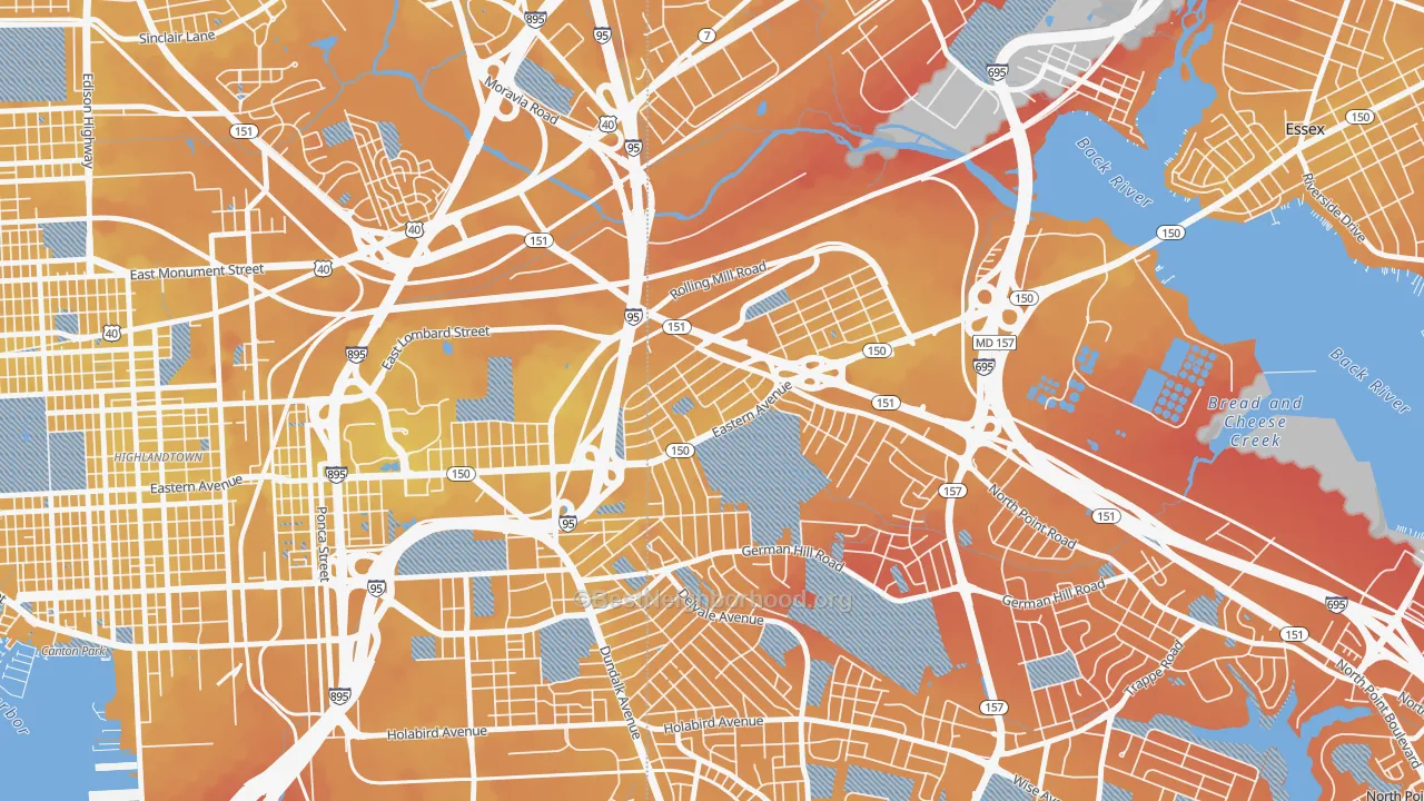 Transit Grade map of Eastwood, Dundalk, MD