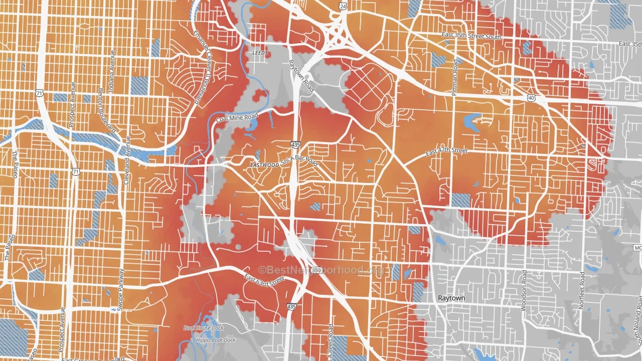 Transit Grade map of Eastwood Hills, Kansas City, MO