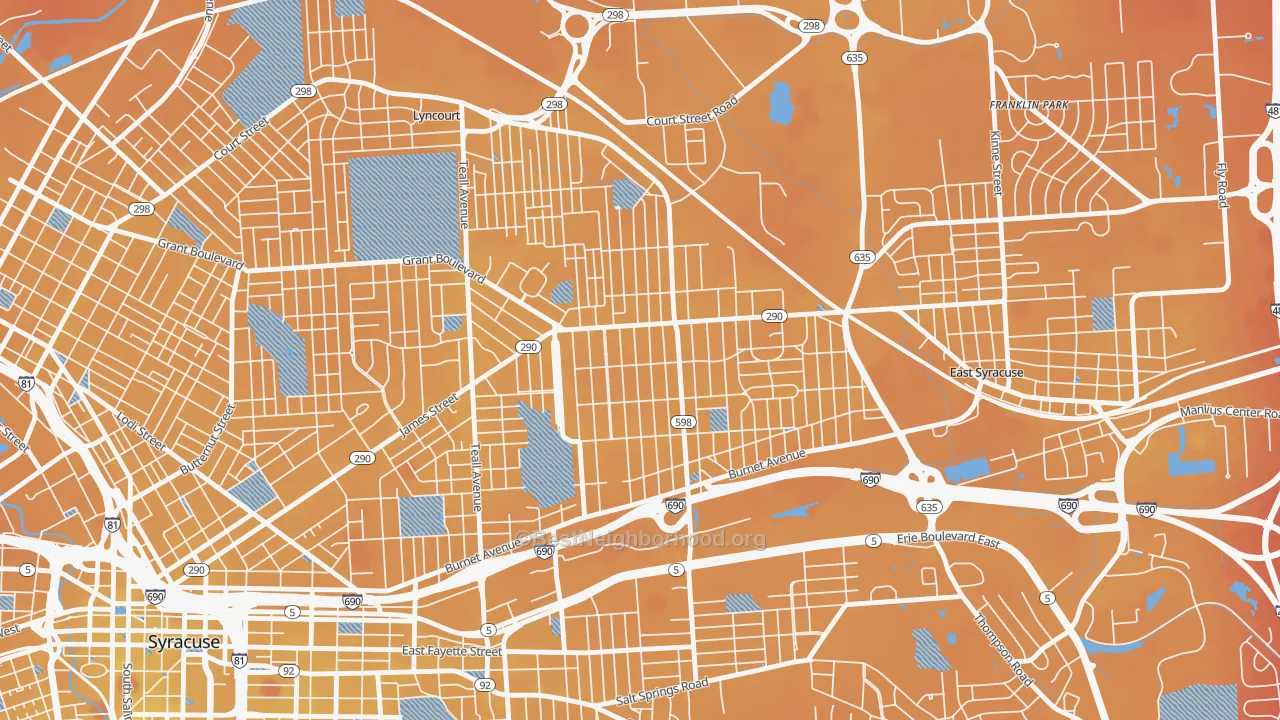 Transit Grade map of Eastwood, Syracuse, NY