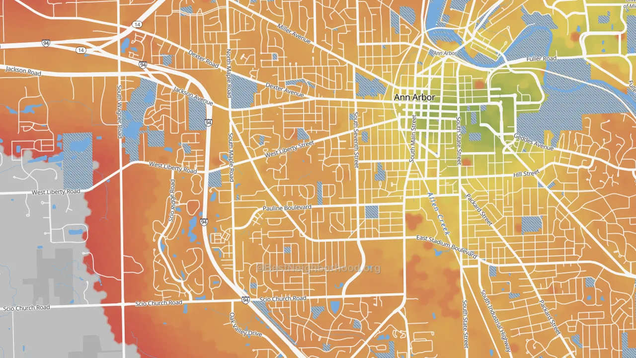 Transit Grade map of Eberwhite, Ann Arbor, MI