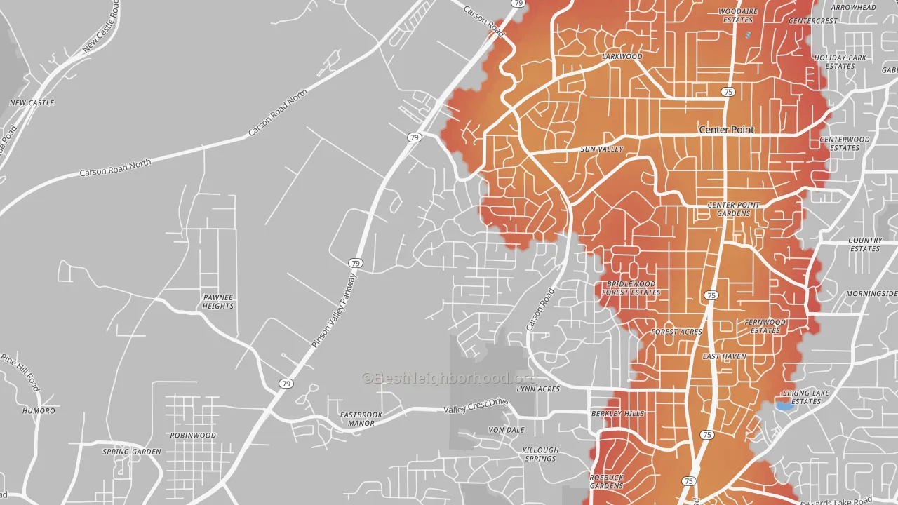 Transit Grade map of Echo Highlands, Birmingham, AL