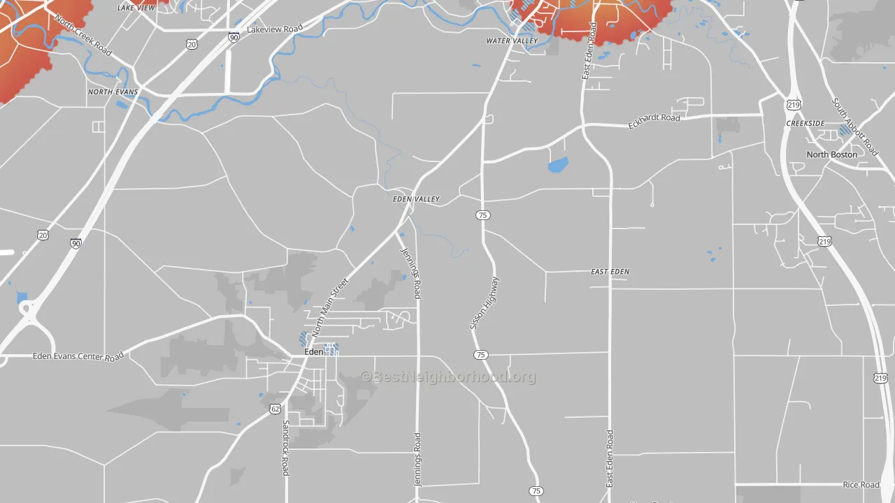 Transit Grade map of Eden, NY