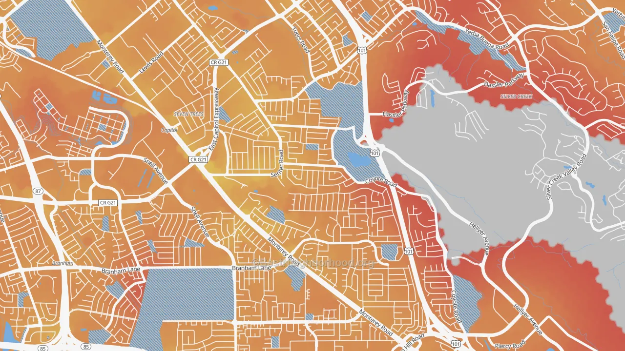 Transit Grade map of Edenvale-Seven Trees, San Jose, CA