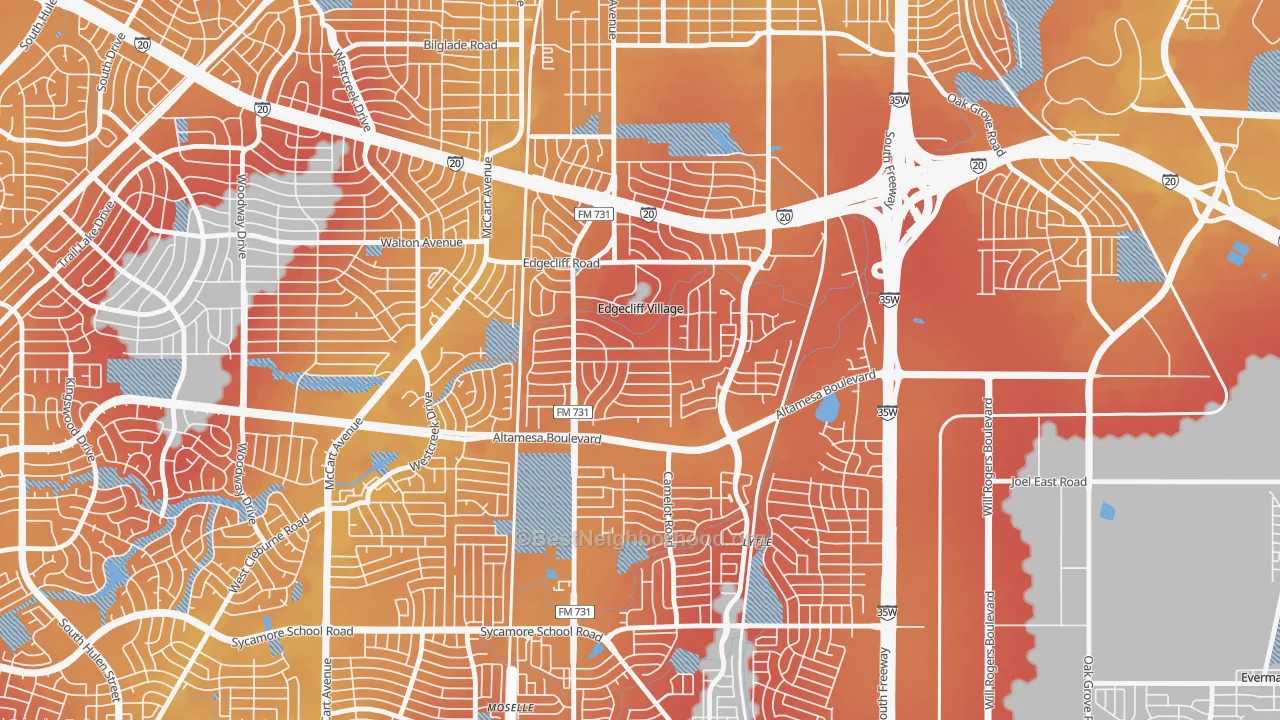 Transit Grade map of Edgecliff Village, TX