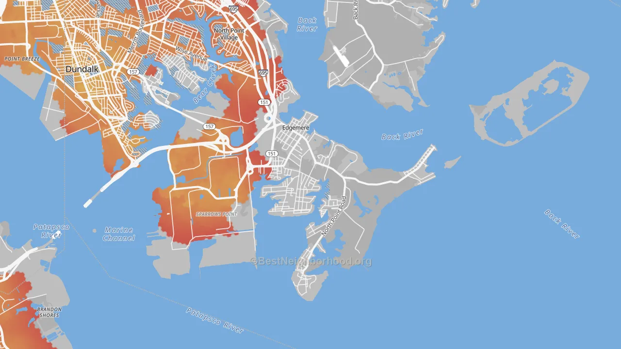 Transit Grade map of Edgemere, MD