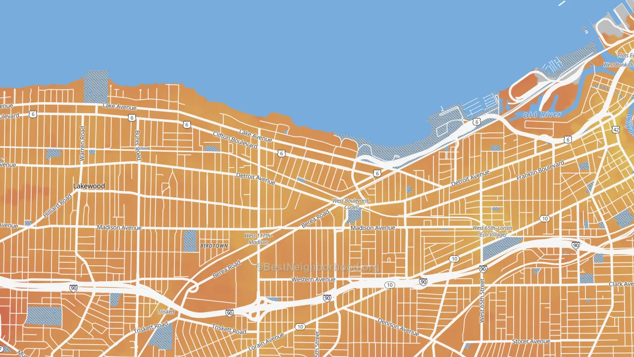 Transit Grade map of Edgewater, Cleveland, OH