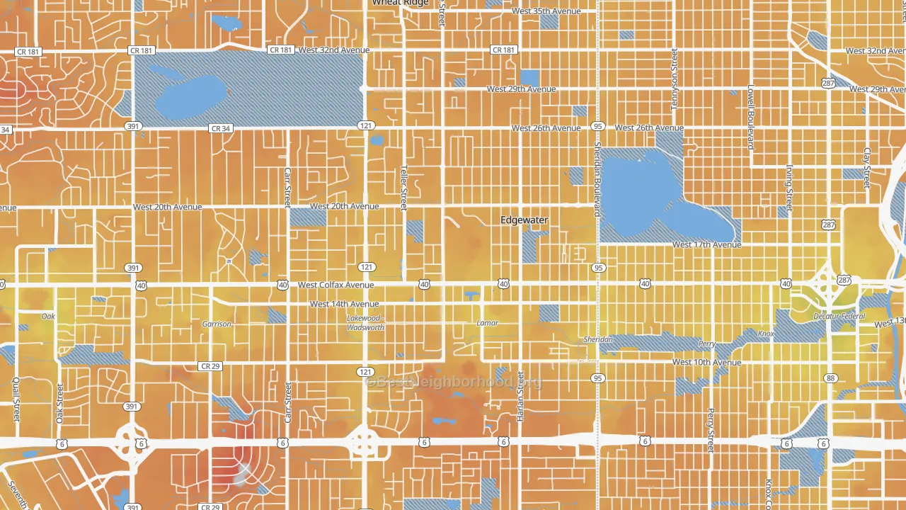Transit Grade map of Edgewater, CO