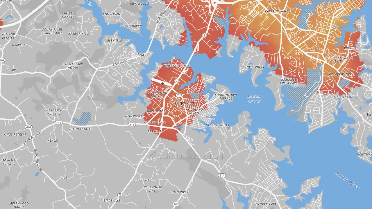 Transit Grade map of Edgewater, MD