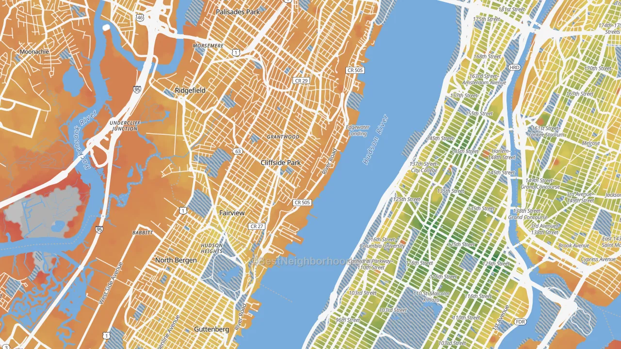 Transit Grade map of Edgewater, NJ