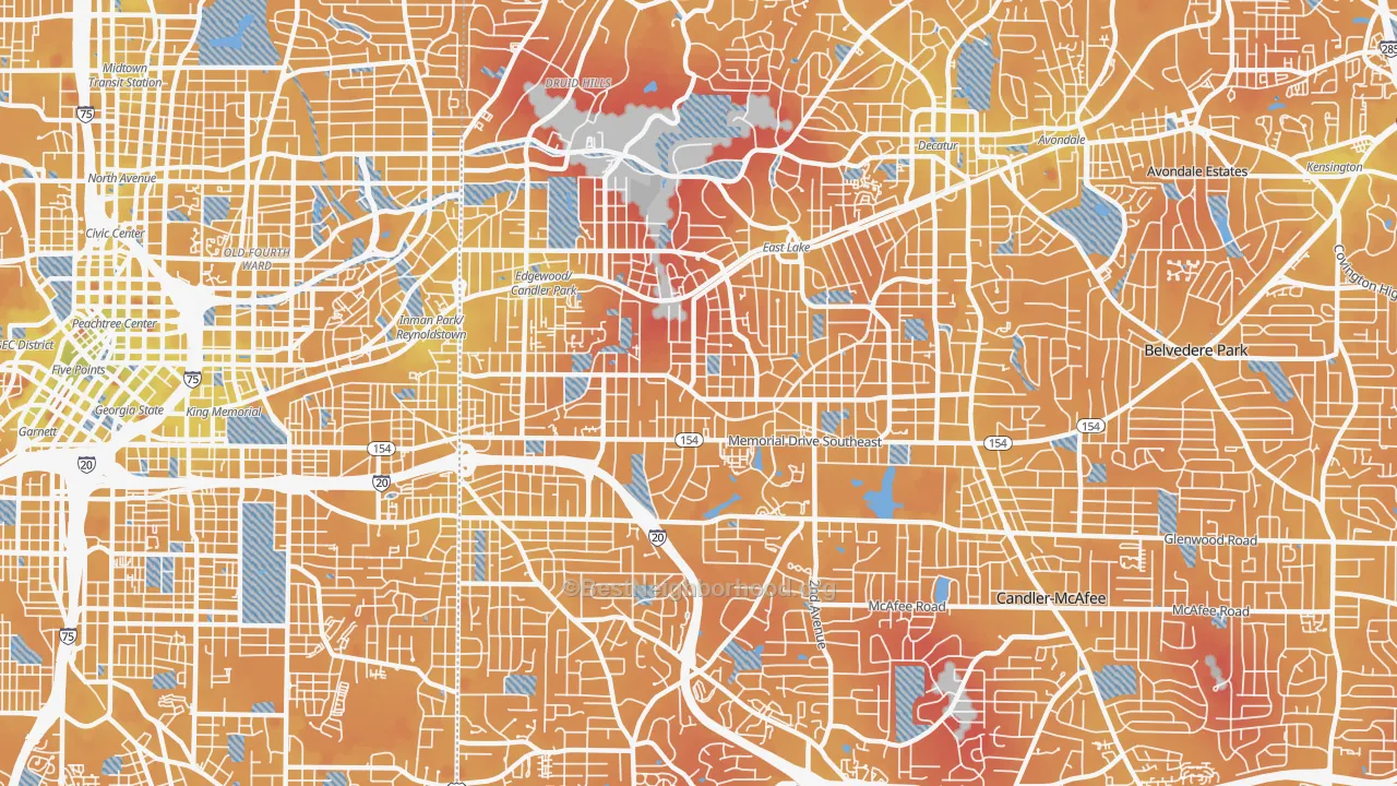 Transit Grade map of Edgewood-Kirkwood, Atlanta, GA