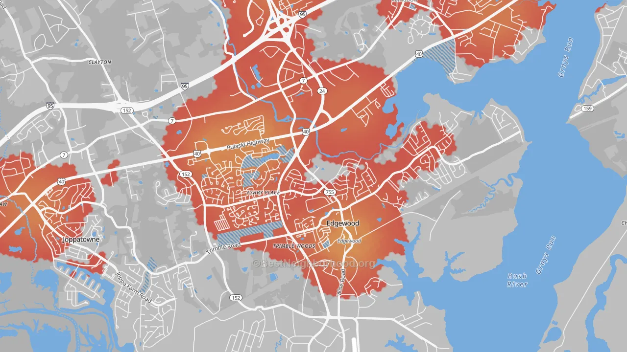 Transit Grade map of Edgewood, MD