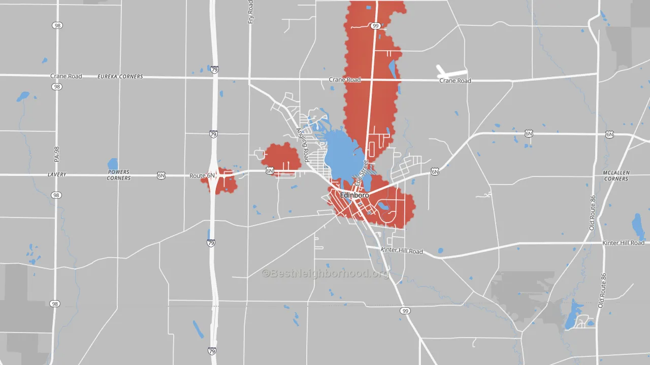 Transit Grade map of Edinboro, PA