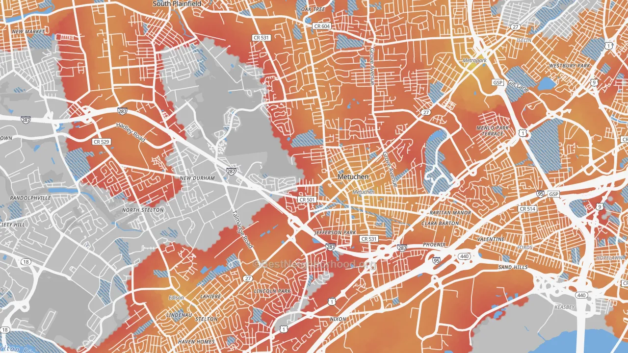 Transit Grade map of Edison, NJ