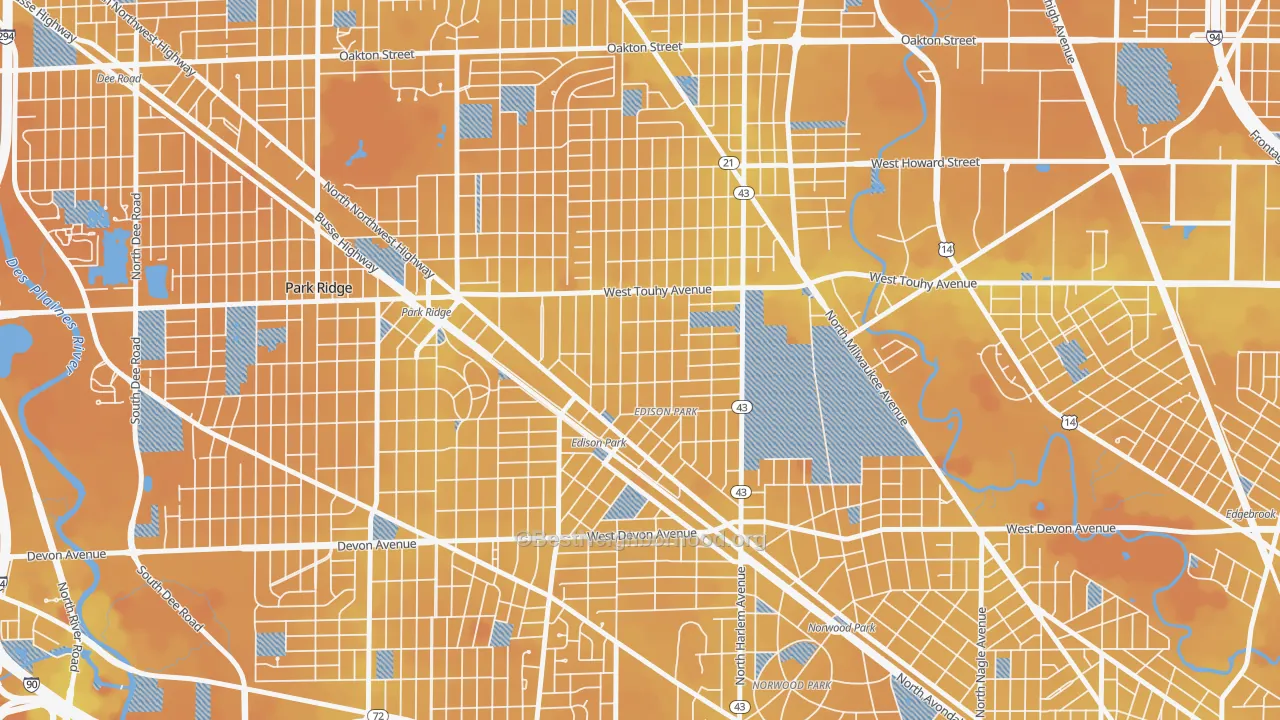 Transit Grade map of Edison Park, Chicago, IL