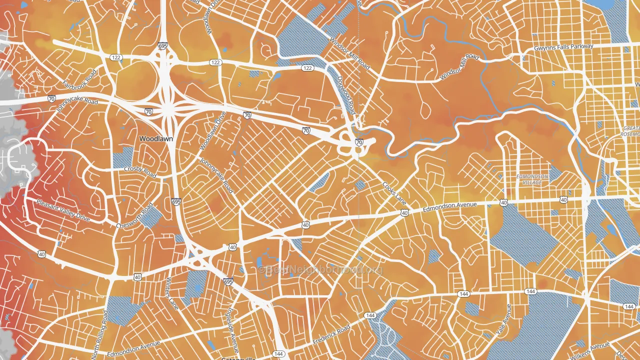 Transit Grade map of Edmondson Heights, Woodlawn, MD
