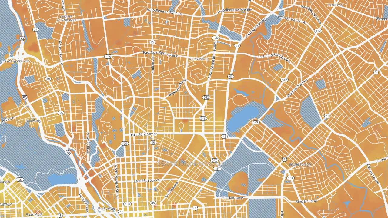 Transit Grade map of Ednor Gardens-Lakeside, Baltimore, MD