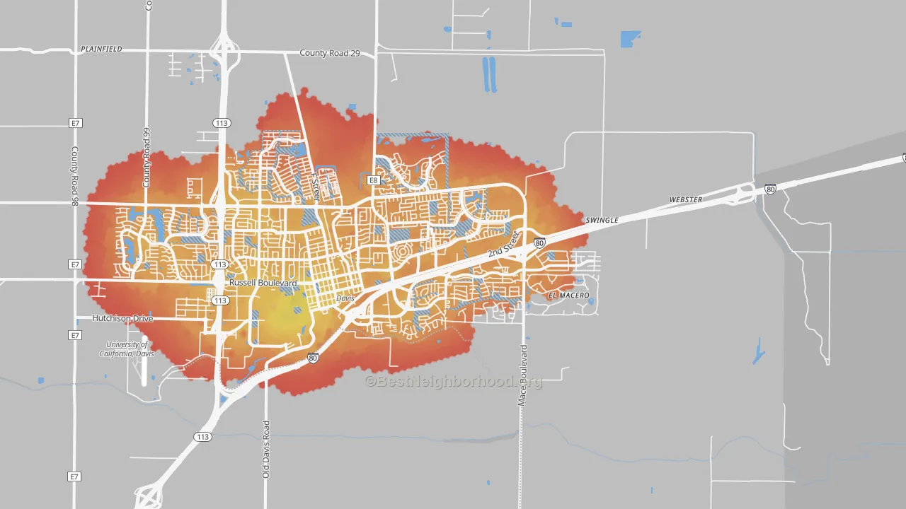 Transit Grade map of El Macero, CA