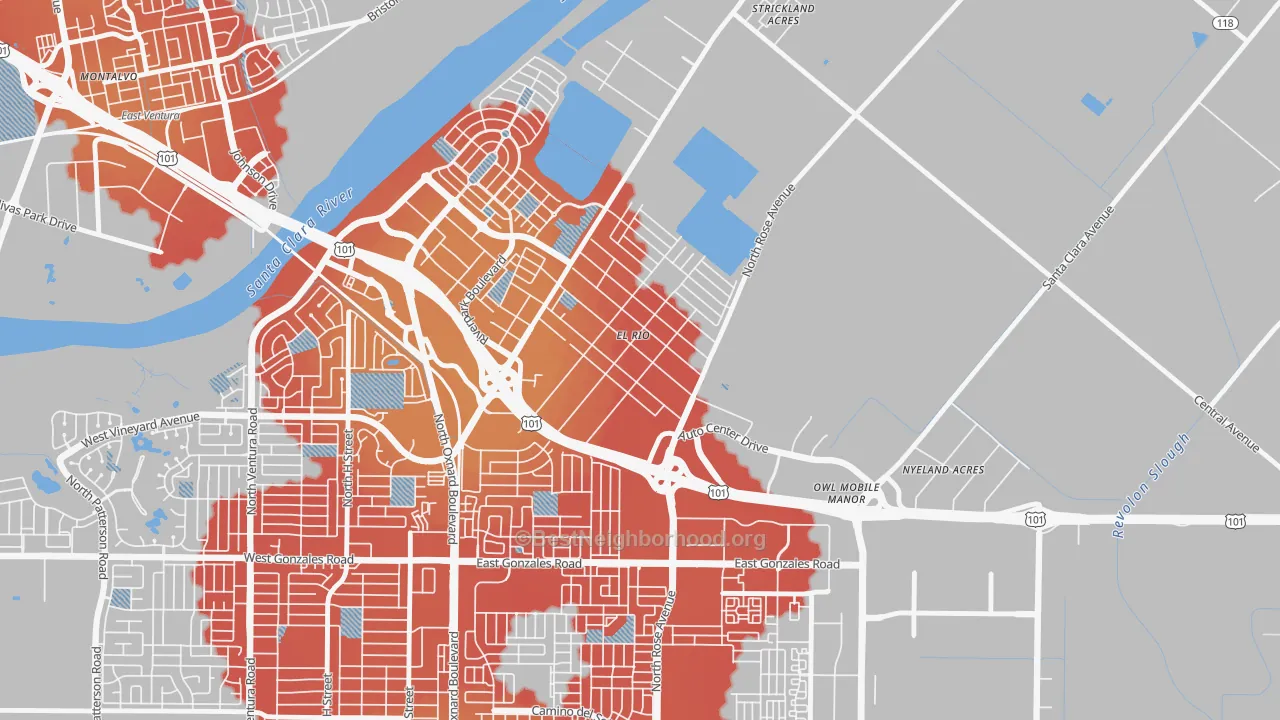 Transit Grade map of El Rio, Oxnard, CA
